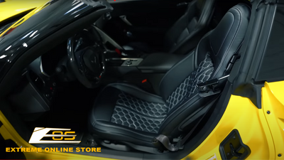 Kustom Interior | Chevrolet Corvette C7 Custom Honeycomb Leather Seat Cover Installed by @MotorTube