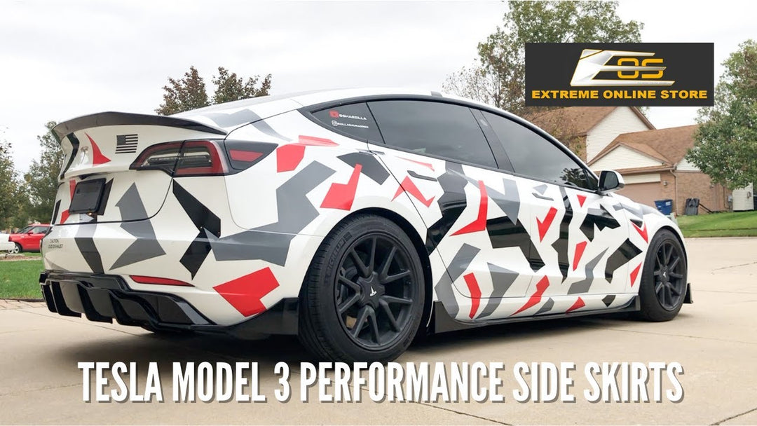 Extreme Online Store | Tesla Model 3 Performance Side Skirts Installed by @SHABZILLA