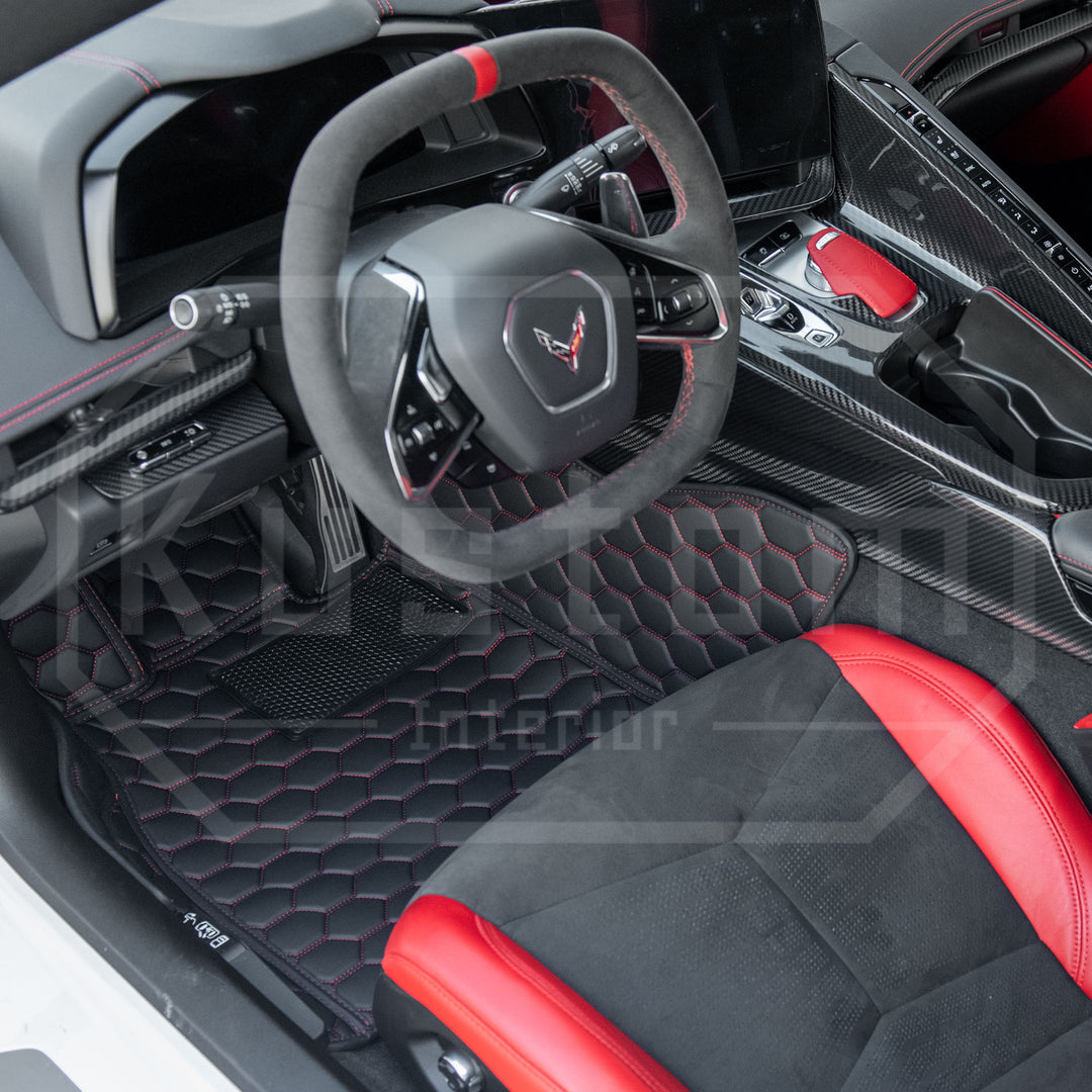 Corvette C8 Custom Honeycomb Leather Floor Mat Liners
