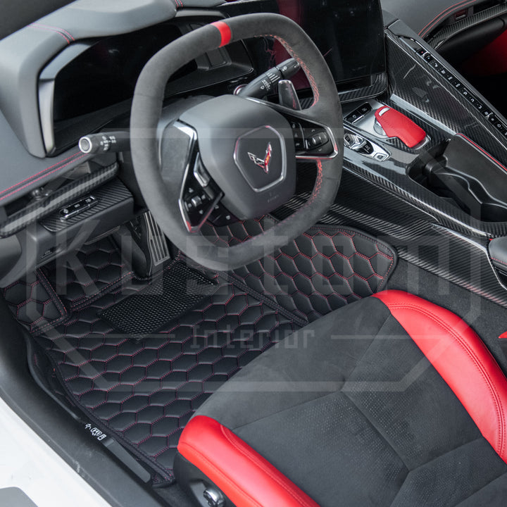 Corvette C8 Custom Honeycomb Leather Floor Mat Liners