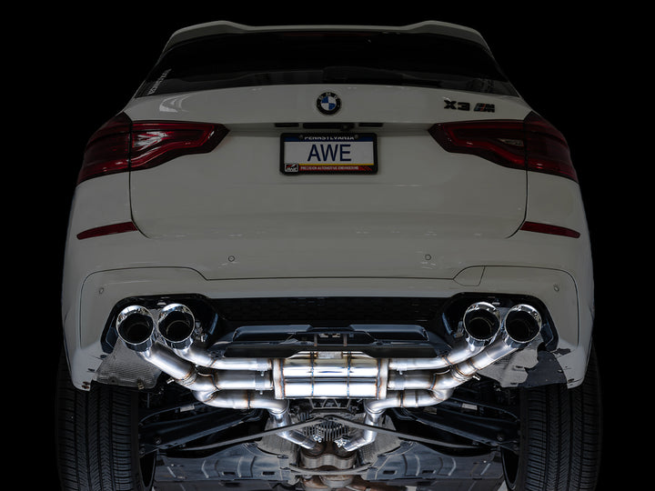 AWE Valved SwitchPath™ Axleback Exhaust for BMW F97 X3 M / F98 X4 M - Chrome Silver Tips