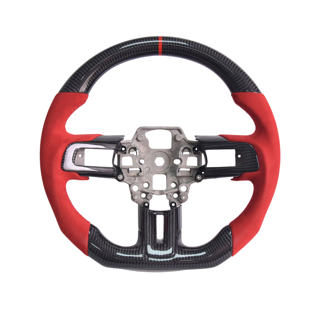 2018-23 Mustang Red Suede Leather Carbon Fiber Steering Wheel