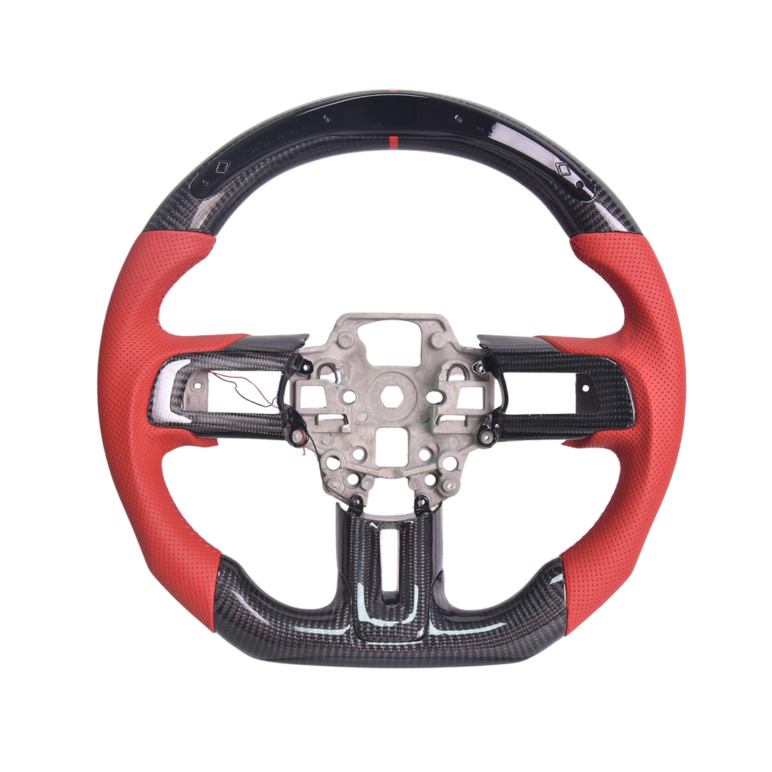 2015-23 Mustang Red Suede Leather LED Carbon Fiber Steering Wheel