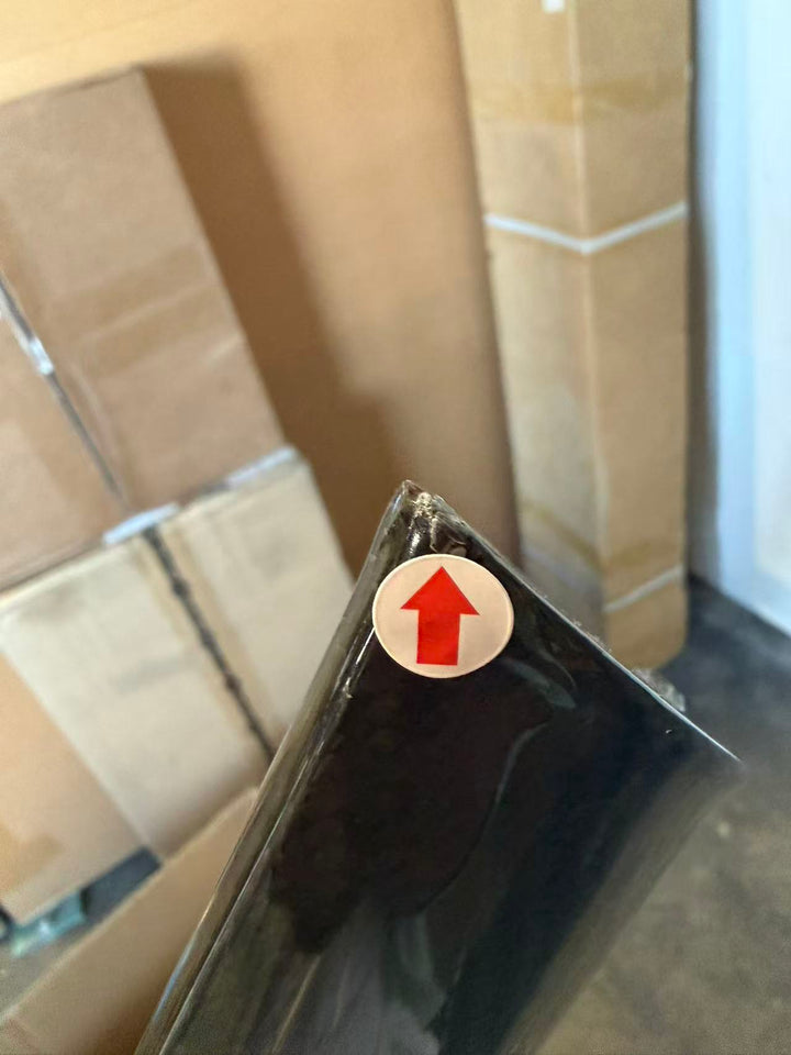 Actual outlet unit SPOILER-717-BKCF-C-49 - close-up of corner defect, still bagged