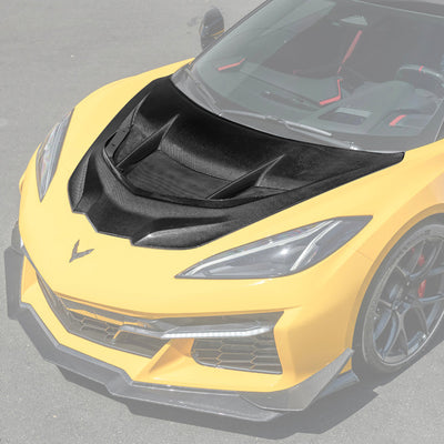 2020-Up Chevrolet Corvette C8 Stingray / C8 Z06 ZR1 Hood ZR1 Style Front Bumper Vented Extractor Hood for Performance and Cooling
