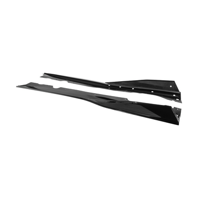 Close-up image of 2020-Up Corvette C8 5VM Style 2PCS Carbon Fiber Side Skirts Rocker Panel – enhances aerodynamics and gives the C8 a sleek, aggressive look.