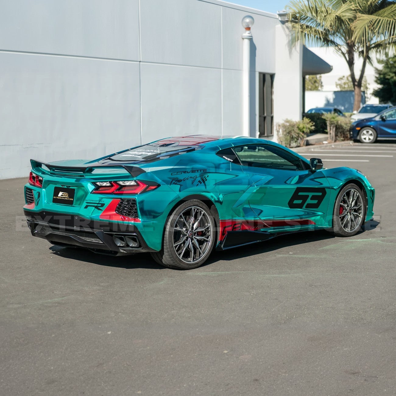 Close-up image of 2020-Up Corvette C8 5VM Style 2PCS Carbon Fiber Side Skirts Rocker Panel – enhances aerodynamics and gives the C8 a sleek, aggressive look.