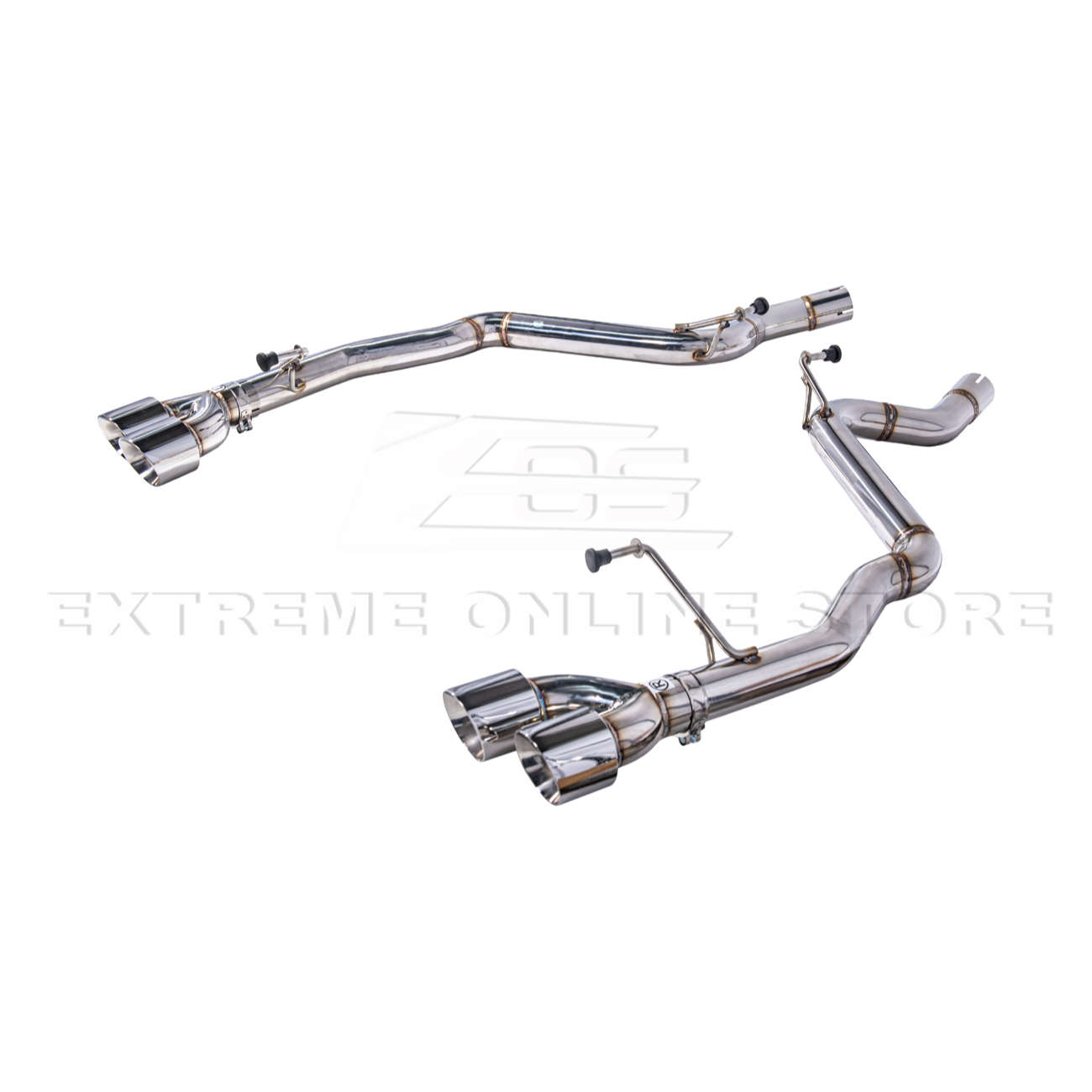 2024 Ford Mustang GT muffler delete axle-back exhaust system with quad burnt tips installed on rear bumper