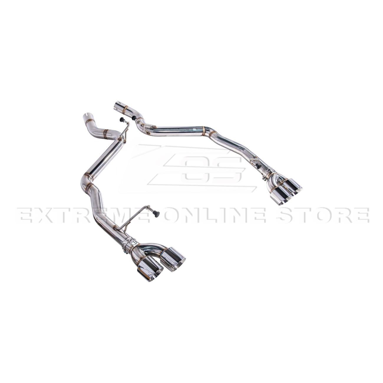2024 Ford Mustang GT muffler delete axle-back exhaust system with quad burnt tips installed on rear bumper