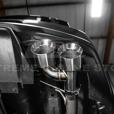 2024 Ford Mustang GT muffler delete axle-back exhaust system with quad burnt tips installed on rear bumper