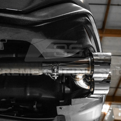 2024 Ford Mustang GT muffler delete axle-back exhaust system with quad burnt tips installed on rear bumper