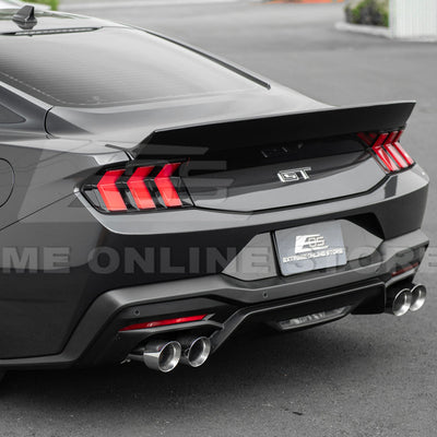 2024 Ford Mustang GT muffler delete axle-back exhaust system with quad burnt tips installed on rear bumper