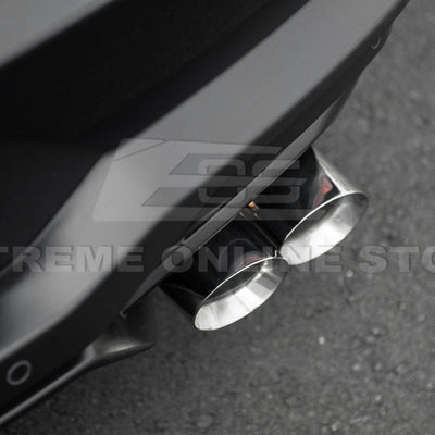 2024 Ford Mustang GT muffler delete axle-back exhaust system with quad burnt tips installed on rear bumper
