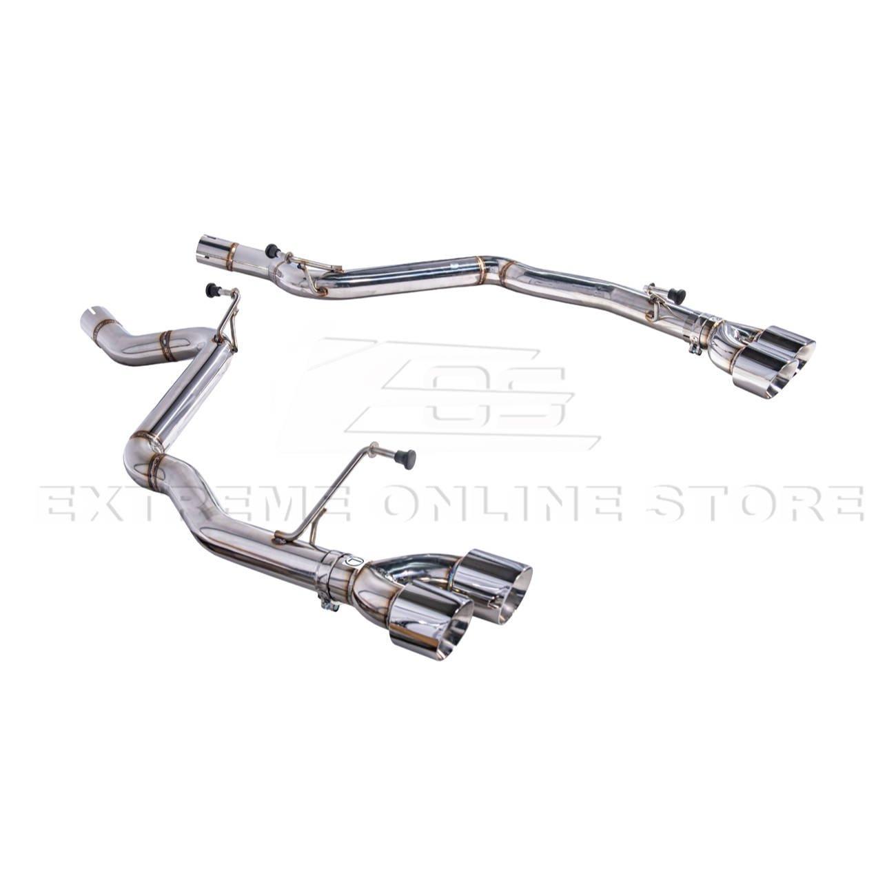 2024 Ford Mustang GT muffler delete axle-back exhaust system with quad burnt tips installed on rear bumper