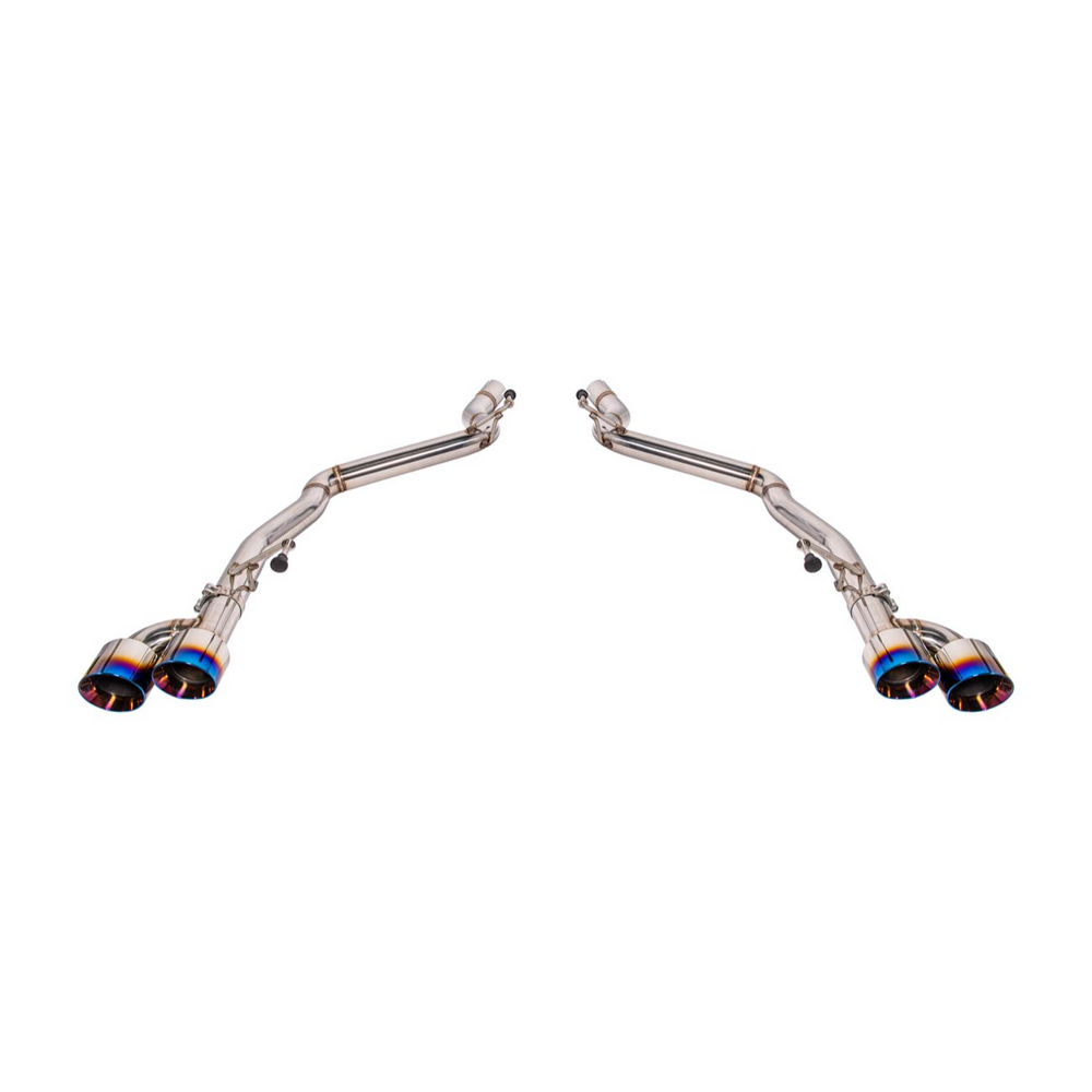 2024 Ford Mustang GT muffler delete axle-back exhaust system with quad burnt tips installed on rear bumper