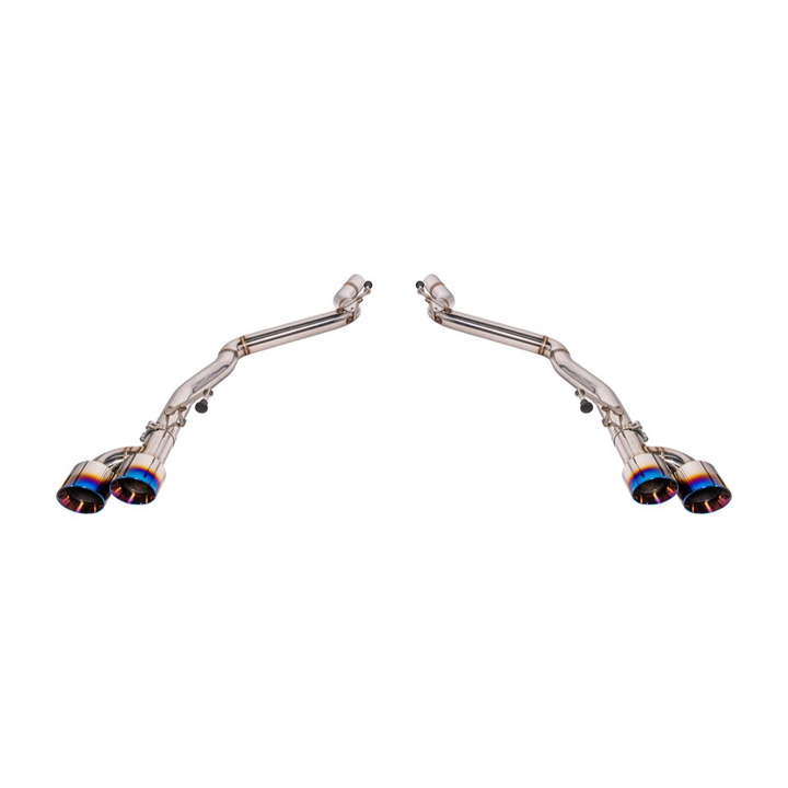 2024 Ford Mustang GT muffler delete axle-back exhaust system with quad burnt tips installed on rear bumper