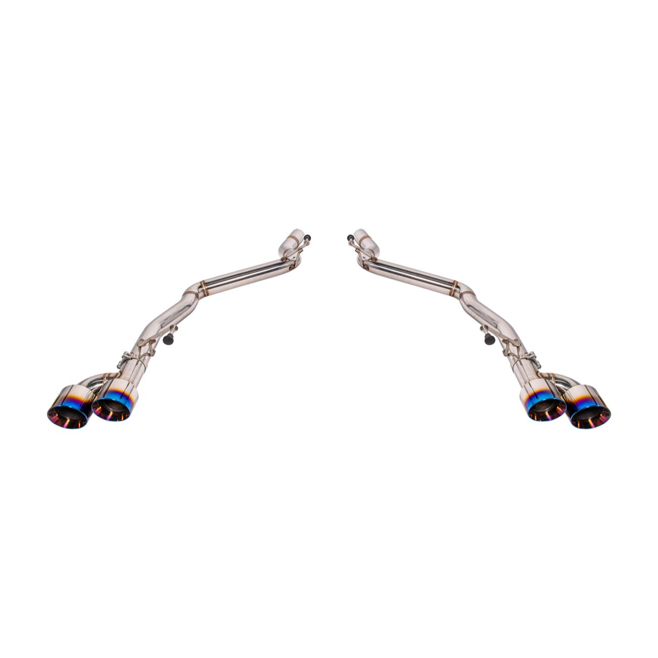 2024 Ford Mustang GT muffler delete axle-back exhaust system with quad burnt tips installed on rear bumper