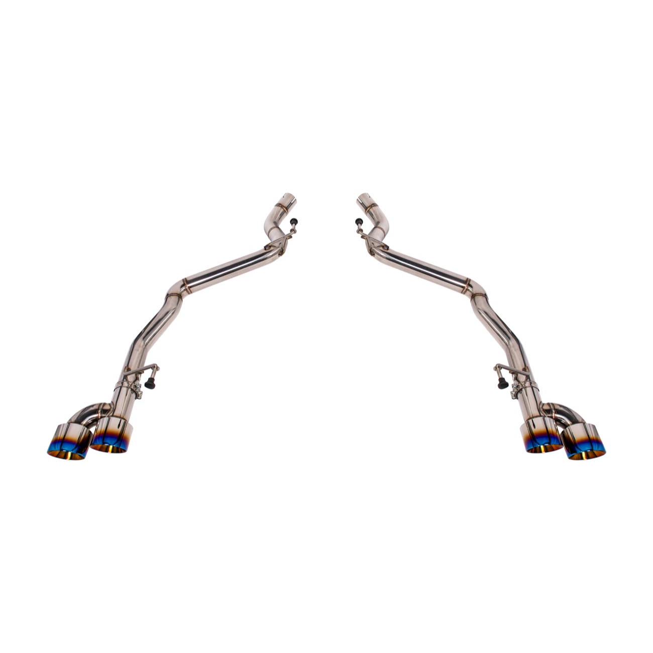 2024 Ford Mustang GT muffler delete axle-back exhaust system with quad burnt tips installed on rear bumper