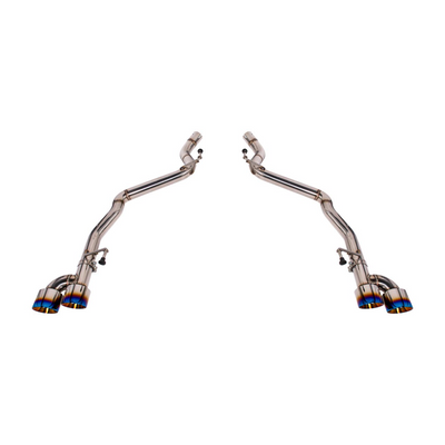 2024 Ford Mustang GT muffler delete axle-back exhaust system with quad burnt tips installed on rear bumper