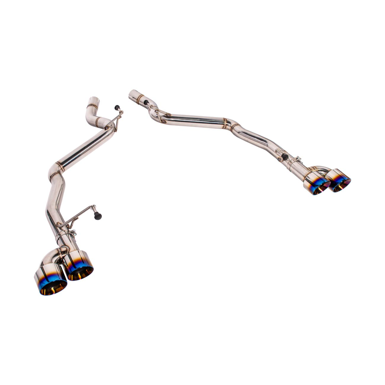 2024 Ford Mustang GT muffler delete axle-back exhaust system with quad burnt tips installed on rear bumper