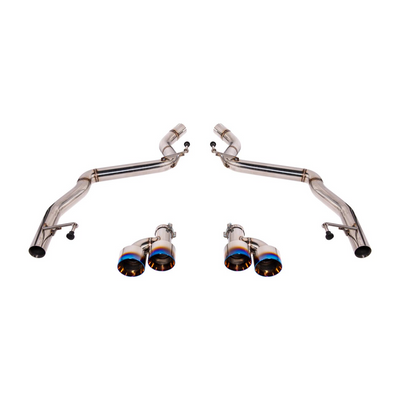 2024 Ford Mustang GT muffler delete axle-back exhaust system with quad burnt tips installed on rear bumper