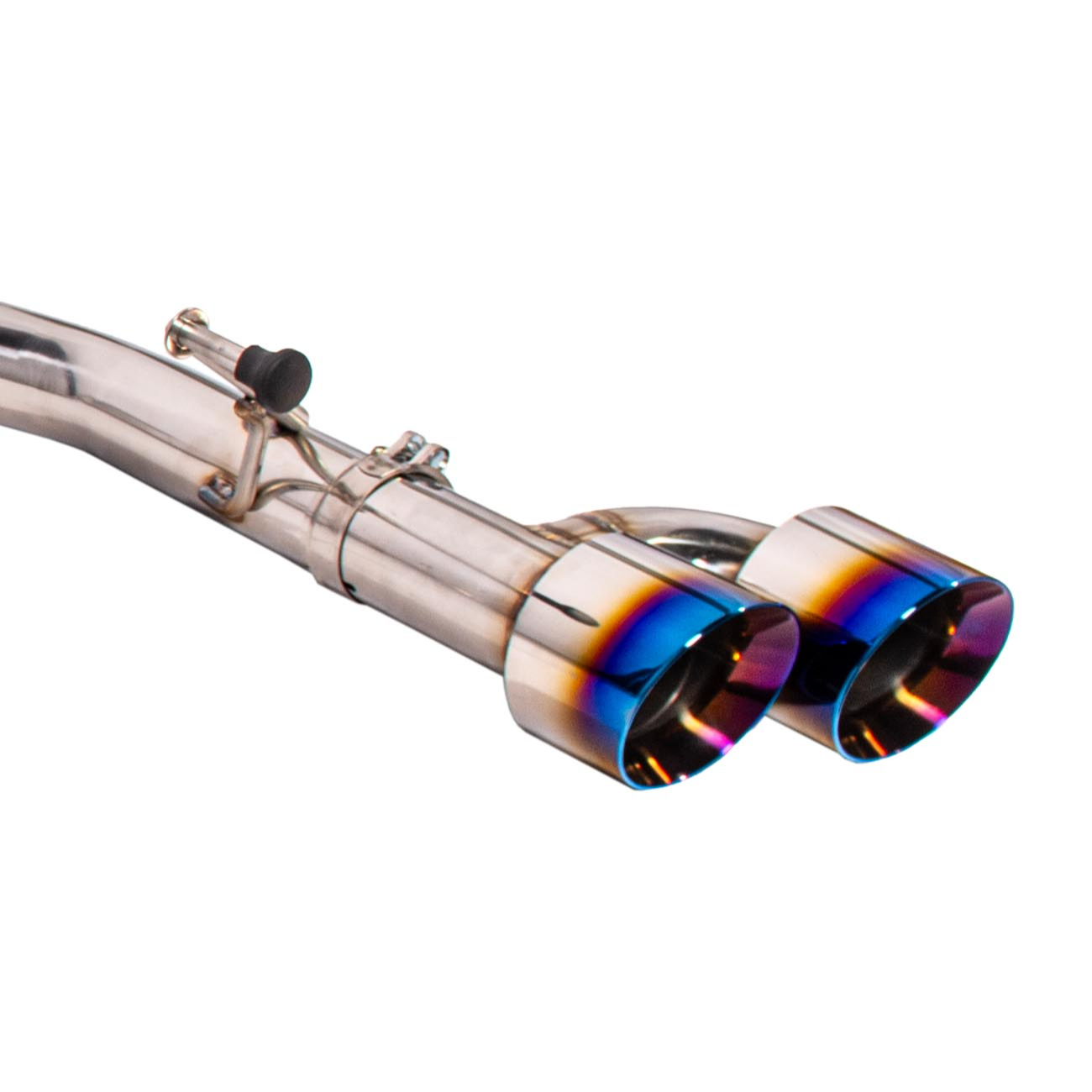 2024 Ford Mustang GT muffler delete axle-back exhaust system with quad burnt tips installed on rear bumper