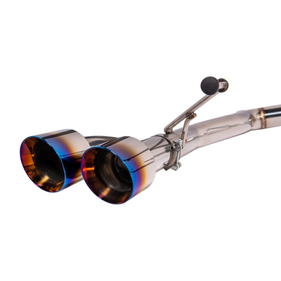 2024 Ford Mustang GT muffler delete axle-back exhaust system with quad burnt tips installed on rear bumper