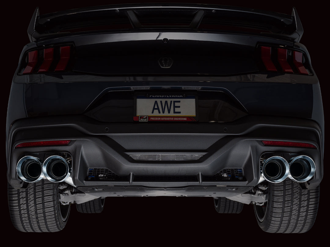 AWE Track Edition Exhaust for S650 Ford Mustang Dark Horse - Quad Chrome Silver Tips