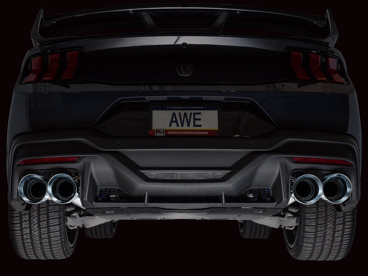 AWE Track Edition Exhaust for S650 Ford Mustang Dark Horse - Quad Chrome Silver Tips