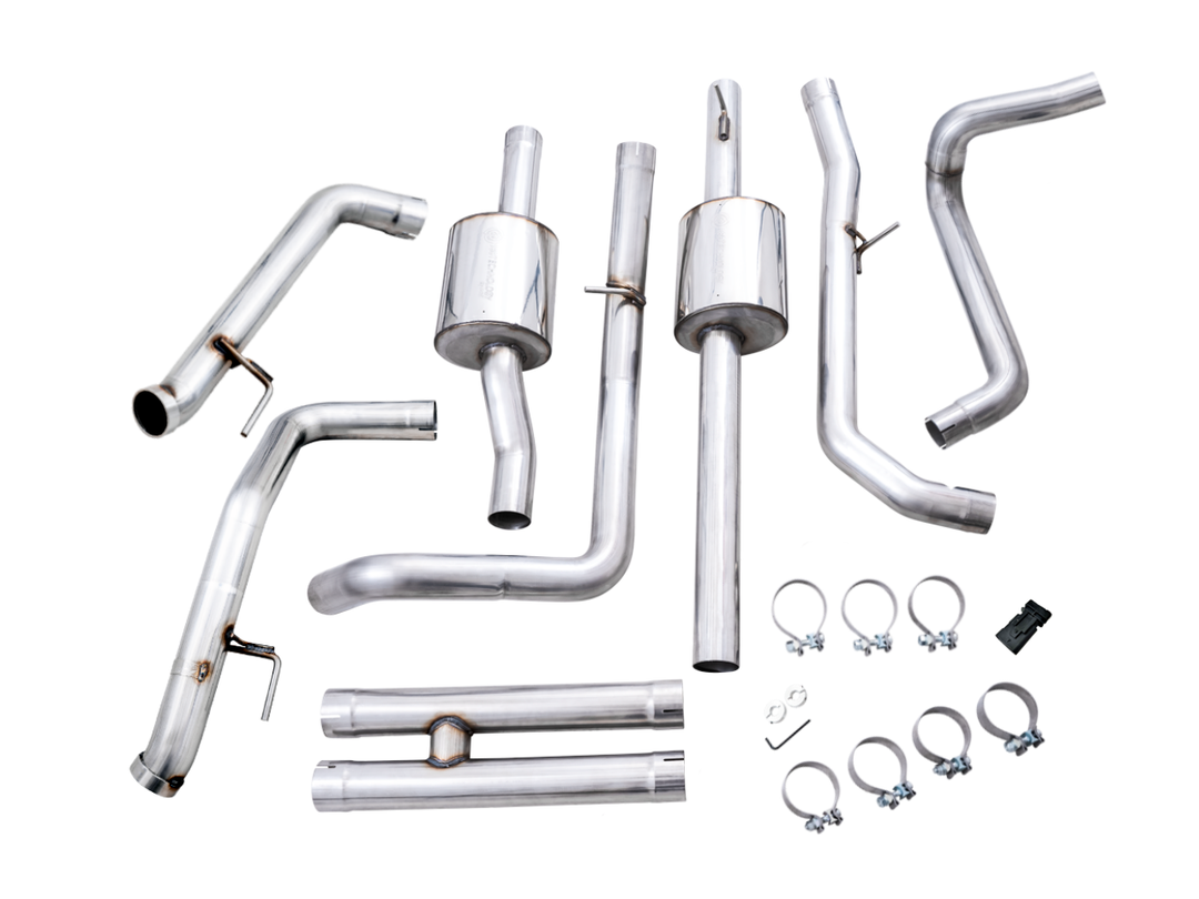 AWE 0FG Catback Exhaust for Silverado ZR2/Sierra AT4X - Dual Bashguard (no tips)