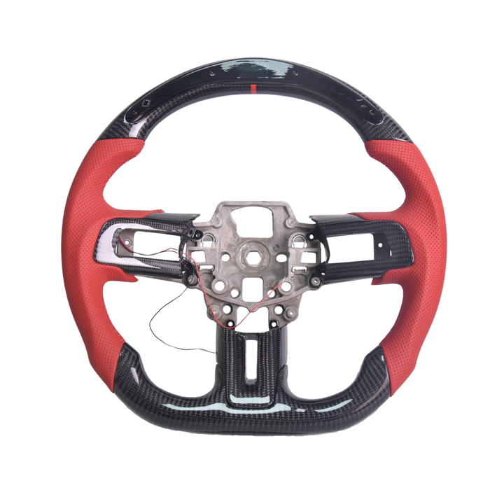 2015-23 Mustang Red Suede Leather LED Carbon Fiber Steering Wheel