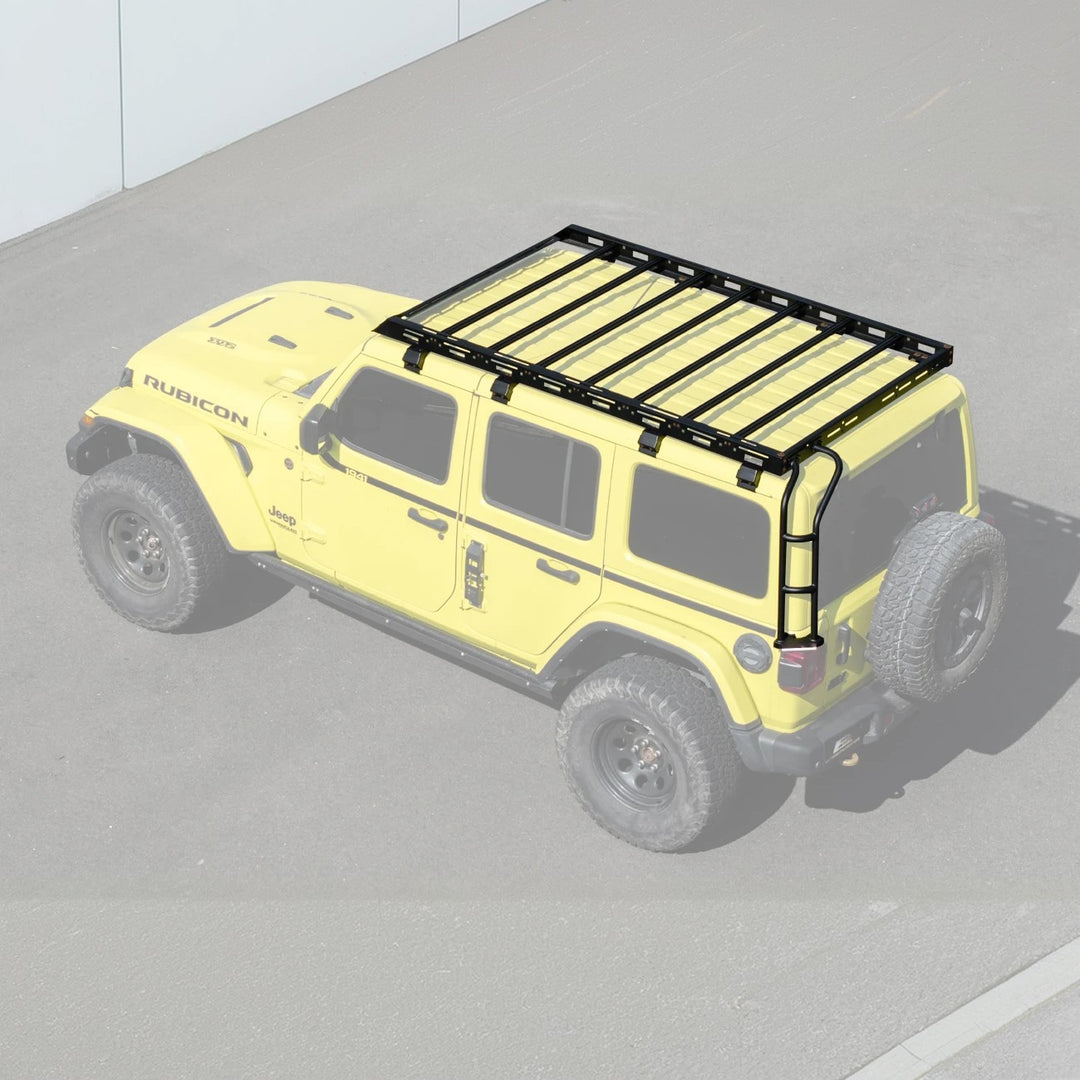 2018-Up Jeep Wrangler | Carbon Steel Black Full-Length Roof Cargo Rack Ladder