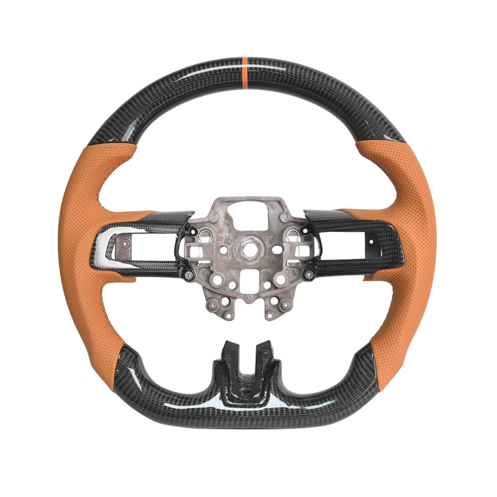 2015-23 Mustang Brown Leather Brown Stitching Carbon Fiber Steering Wheel