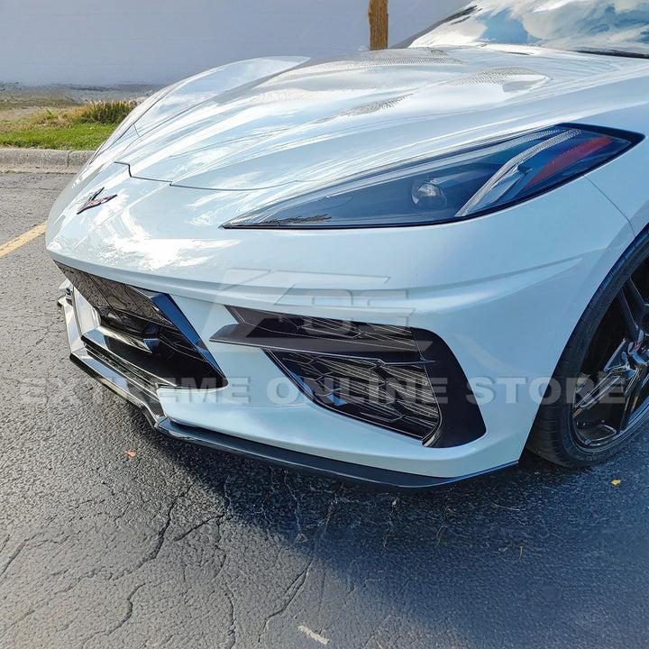 Splitter Avant En Fibre De Carbone Sec Pour Corvette C8 Stingray/Z51 - Style Z07, Kit 5 Pièces, Noir Brillant