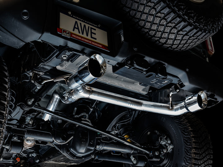 AWE 0FG Catback Exhaust for Ford Bronco with BashGuard™ - Dual 4.5" Chrome Silver Tips