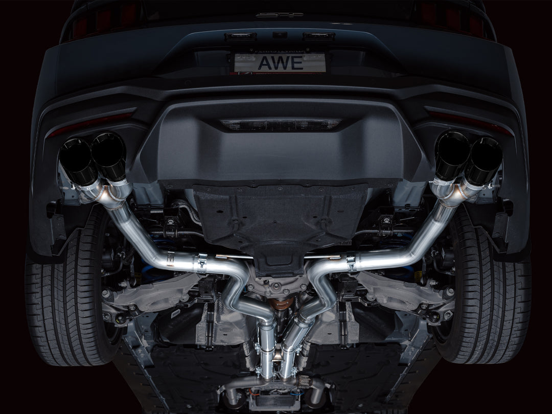 AWE Track Edition Exhaust for S650 Ford Mustang GT Fastback - Quad Diamond Black Tips