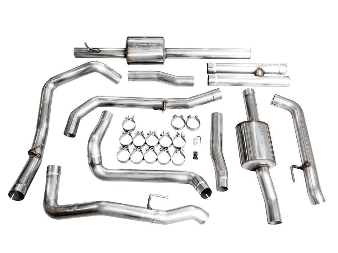 AWE 0FG Catback Split Rear Exit Exhaust for 4th Gen Silverado/Sierra 1500 6.2L (with bumper cutouts) - OE Tips
