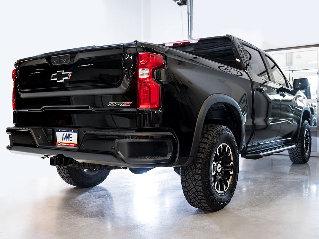 AWE 0FG Catback Exhaust for Silverado ZR2/Sierra AT4X - Dual Bashguard (no tips)