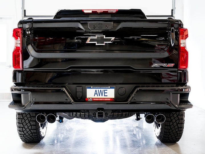 AWE 0FG Catback Exhaust for Silverado ZR2/Sierra AT4X - Quad Chrome Silver Tips