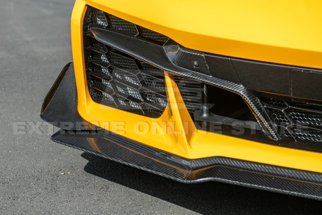 2023-Present Corvette C8 Z06 / E-Ray | Z07 Extended DRY CARBON FIBER Front Lip Splitter &amp; No-Drill Canards