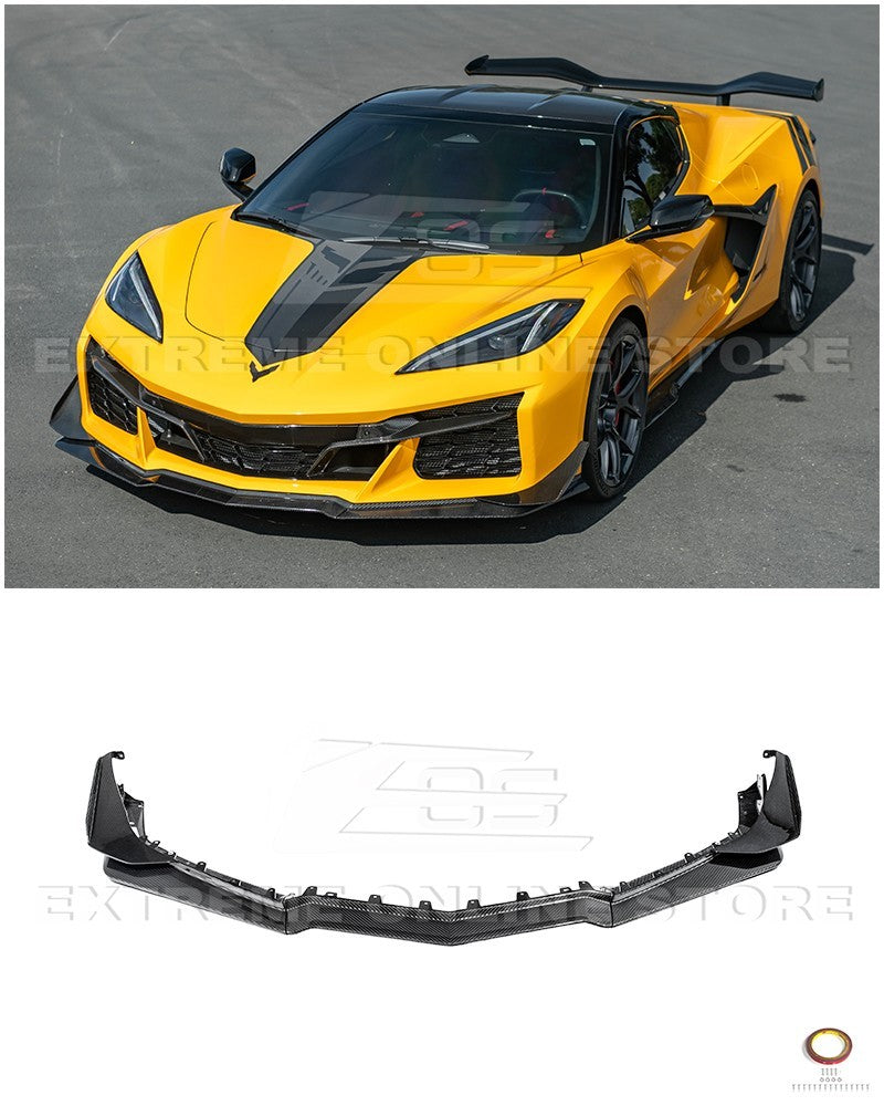 2023-Present Corvette C8 Z06 / E-Ray | Z07 Extended DRY CARBON FIBER Front Lip Splitter &amp; No-Drill Canards