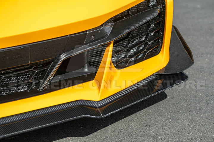2023-Present Corvette C8 Z06 / E-Ray | Z07 Extended DRY CARBON FIBER Front Lip Splitter &amp; No-Drill Canards