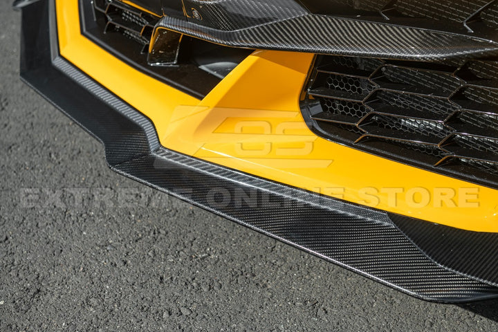 2023-Present Corvette C8 Z06 / E-Ray | Z07 Extended DRY CARBON FIBER Front Lip Splitter &amp; No-Drill Canards