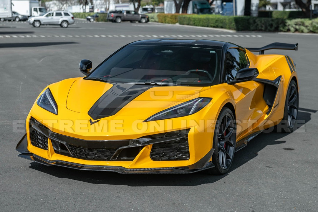 2023-Present Corvette C8 Z06 / E-Ray | Z07 Extended DRY CARBON FIBER Front Lip Splitter &amp; No-Drill Canards