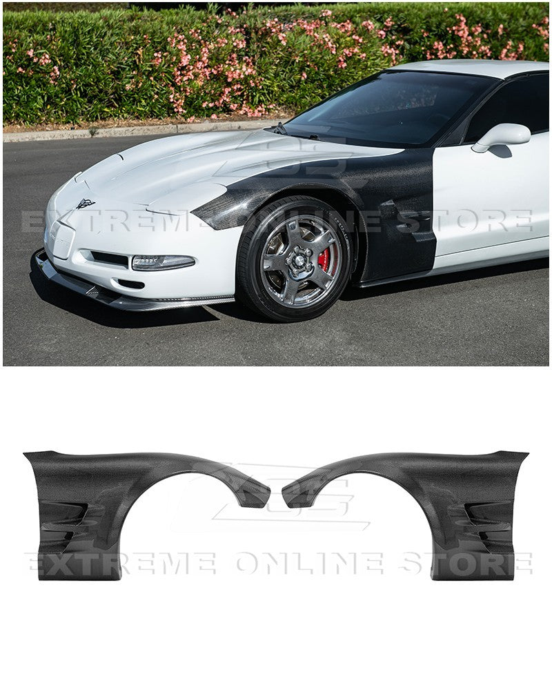 1997-2004 Corvette C5 | Carbon Fiber Widebody Fenders - C6 ZR1 Style Front Fender Pair (1" Wider)