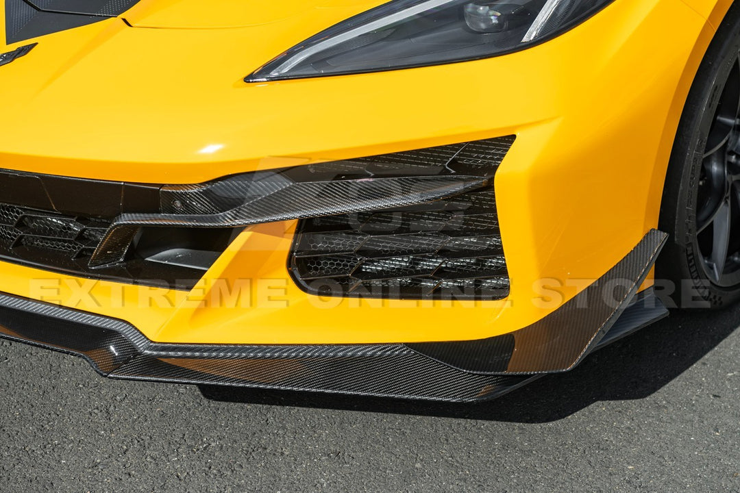 2023-Present Corvette C8 Z06 / E-Ray | Z07 Extended DRY CARBON FIBER Front Lip Splitter &amp; No-Drill Canards