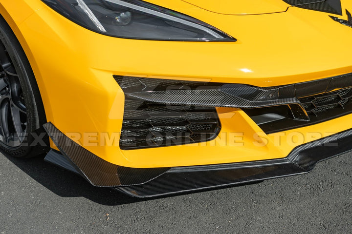 2023-Present Corvette C8 Z06 / E-Ray | Z07 Extended DRY CARBON FIBER Front Lip Splitter &amp; No-Drill Canards