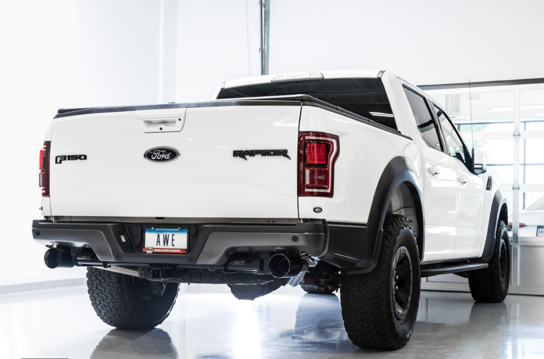 AWE 0FG Exhaust for Gen 2 Ford Raptor (Resonated Performance Cat-back) - Diamond Black 5" Tips