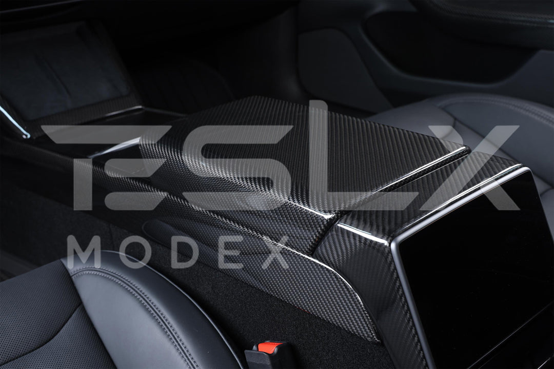 2020-Up Tesla Model 3 &amp; Y Carbon Fiber Interior Center Armrest Cover
