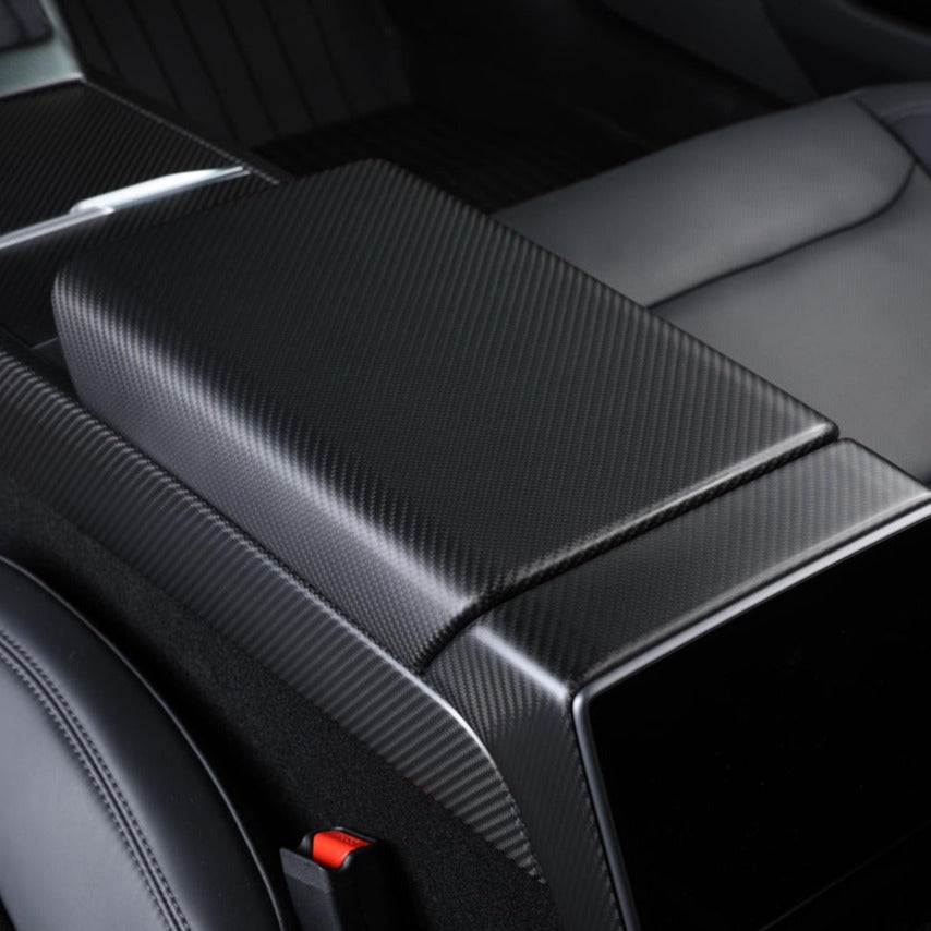 2020-Up Tesla Model 3 &amp; Y Carbon Fiber Interior Center Armrest Cover